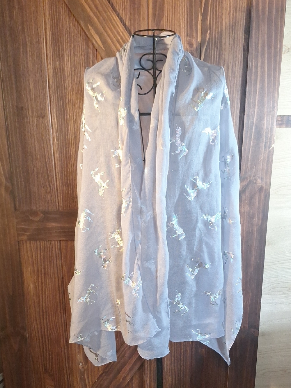 Light Gray Sheer Scarf with Iridescent Sequin Accents